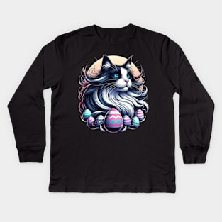 Majestic Tuxedo Easter Anime Retro cat Kids Long Sleeve T-Shirt